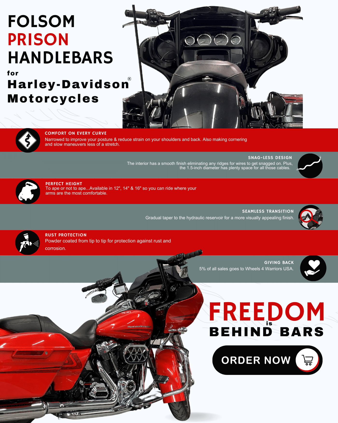 Folsom Prison Handlebars for Harley Davidson Motorcycles